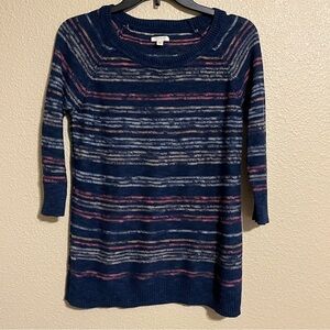 Sonoma Women’s PM Navy Knit with Colorful Stripes 3/4 Sleeve Sweater